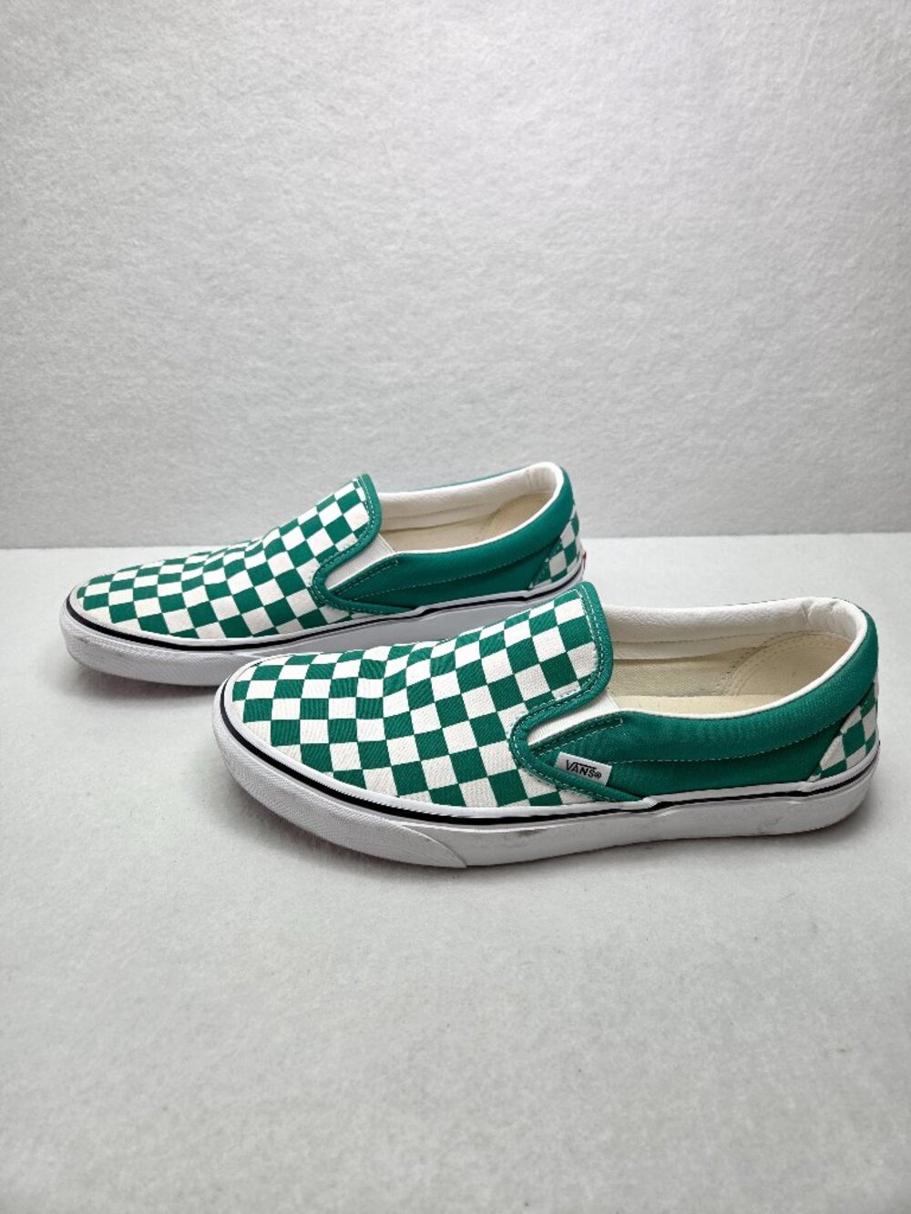 Vans Classic Slip-On Checkerboard Shoes Green White Size Men 9.5 Women 11